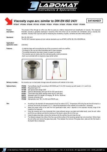 Viscosity cups acc./similar to DIN EN ISO 2431