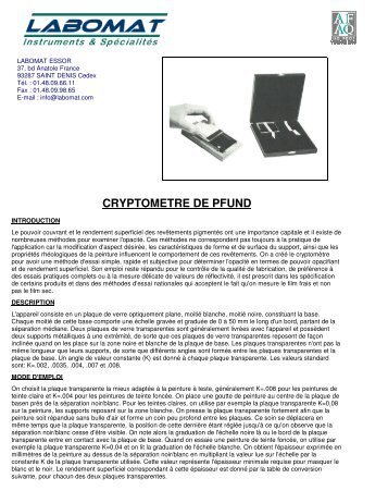 CRYPTOMETRE DE PFUND - Labomat