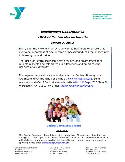 Employment Opportunities - YMCA of Central Massachusetts