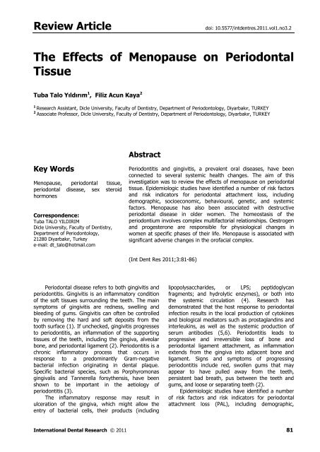 The Effects Of Menopause On Periodontal Tissue International  