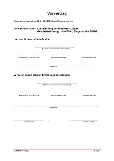 Vorvertrag (pdf) - Gymnasium und Realgymnasium - SacrÃ© Coeur ...