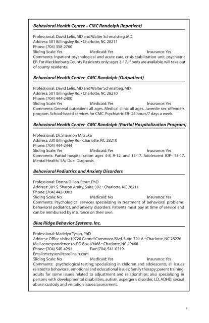 Developmental & Behavioral Services - Mecklenburg County ...