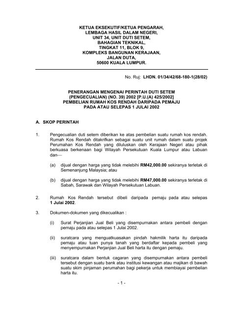 Penerangan Perintah Duti Setem (Pengecualian) (No.39)