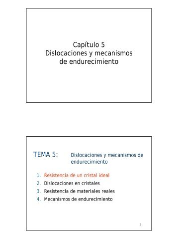 Capítulo 5 Dislocaciones y mecanismos de endurecimiento TEMA 5: