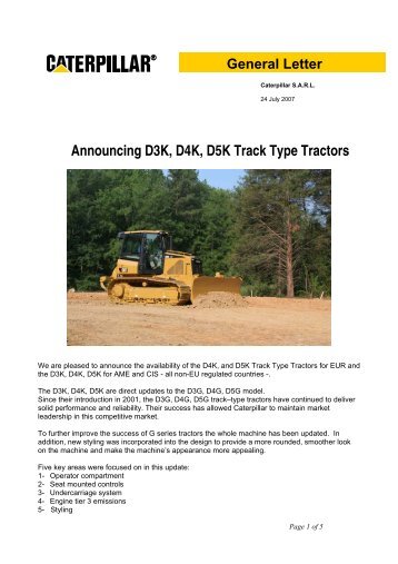 Announcing D3K, D4K, D5K Track Type Tractors