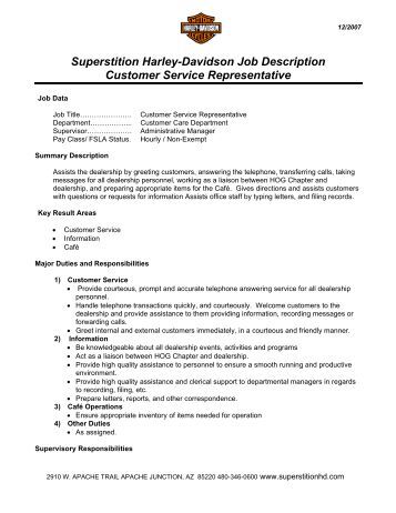  ( Superstition Harley-Davidson Job Description Customer Service