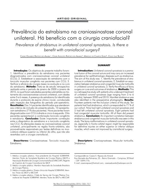 PrevalÃªncia do estrabismo na craniossinostose coronal ... - ABCCMF