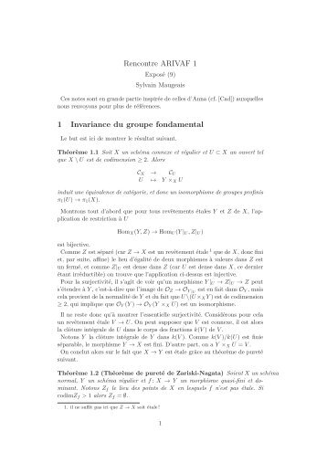 Rencontre ARIVAF 1 1 Invariance du groupe fondamental