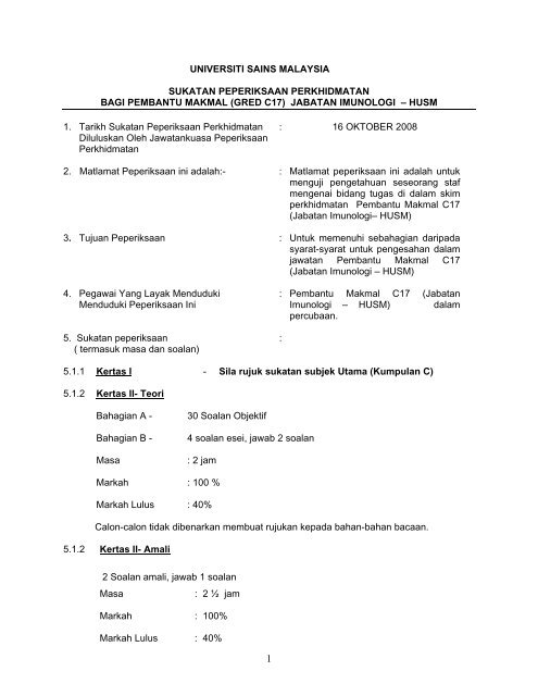 Pembantu Makmal C17-HUSM Jabatan Imunologi - Jabatan Pendaftar