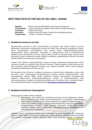 best practices in the baltic sea area –hanke - Pohjois-Savon liitto