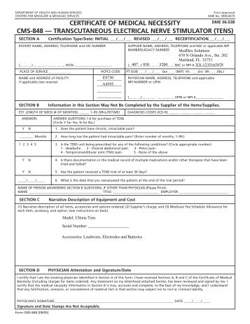 TENS Medicare CMN - MedDex Solutions