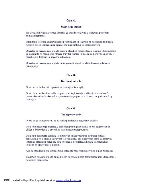 zakon o upravljanju otpadom fbih - Ministarstvo prostornog ureÄenja ...