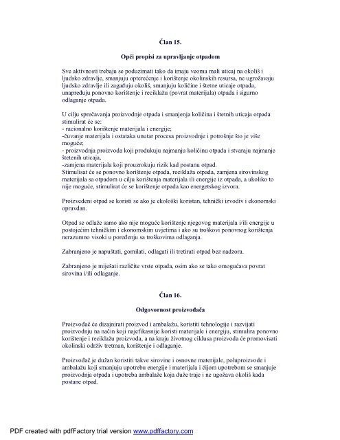 zakon o upravljanju otpadom fbih - Ministarstvo prostornog ureÄenja ...
