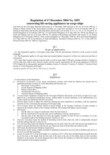 Regulation of 17 December 2004 No. 1855 concerning life-saving ...