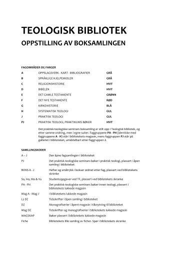 Oppstillingsskjema Teologisk bibliotek