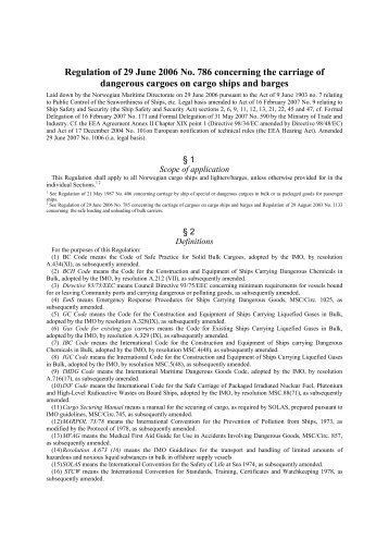 Regulation of 29 June 2006 No. 786 concerning the carriage of ...