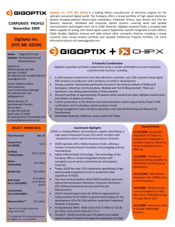 GigOptix Inc. (OTC BB: GGOX) - GigOptix.com