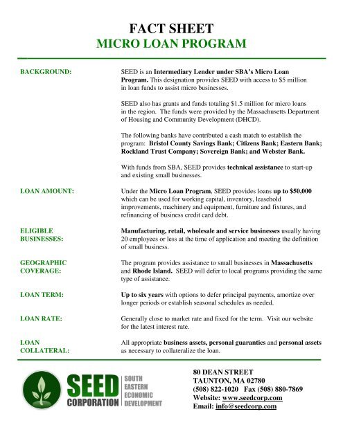 Micro Loan Fact Sheet - SEED Corp