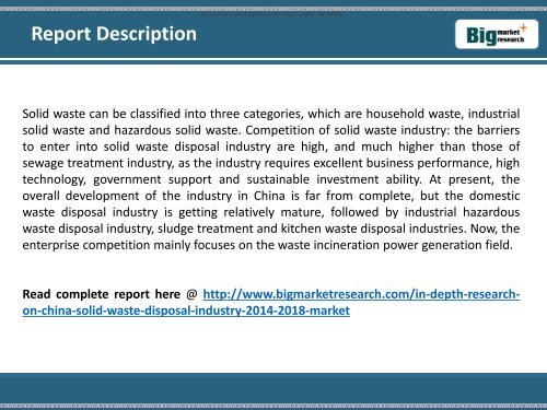 BMR : In-depth Research on China Solid Waste Disposal Industry, 2014-2018