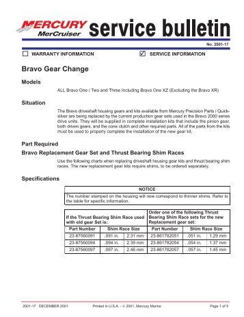 service bulletin - Mercury Mercruiser engines and parts