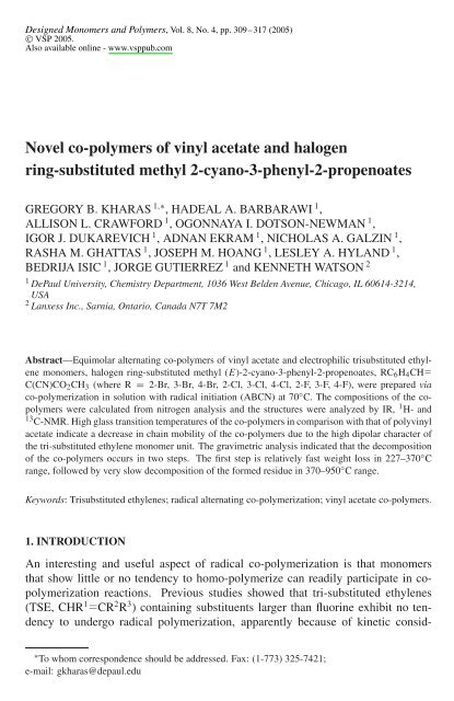 Novel co-polymers of vinyl acetate and halogen ... - IngentaConnect