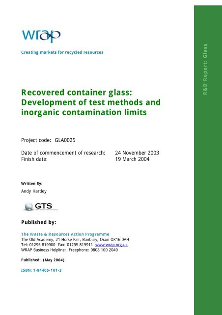 Recovered container glass: Development of test methods and ...
