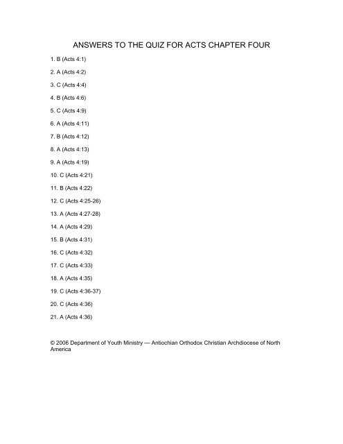 QUIZ FOR ACTS CHAPTER FOUR