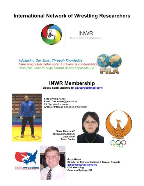 International Network of Wrestling Researchers INWR Membership