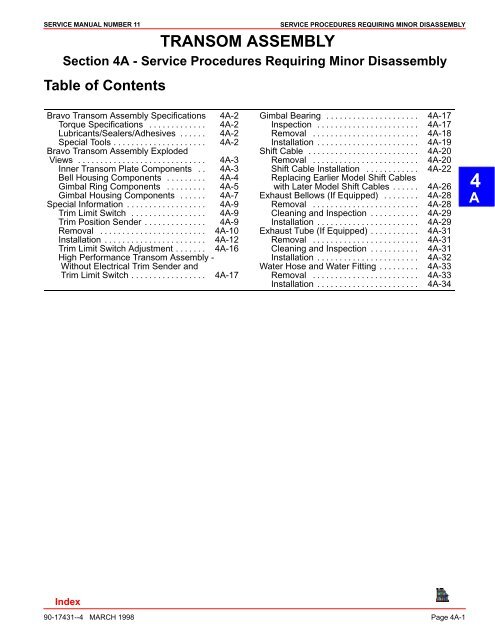 Bravo Transom Assembly Specifications