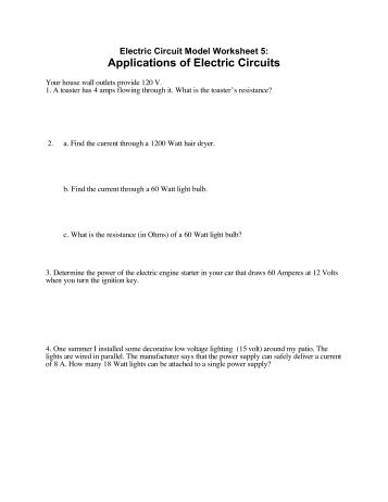 Worksheet 5: Household Circuits - Modeling Physics