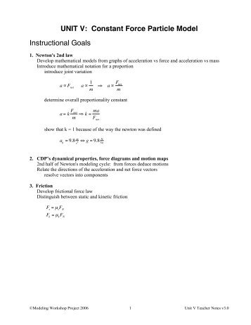 UNIT V: Constant Force Particle Model ... - Modeling Physics