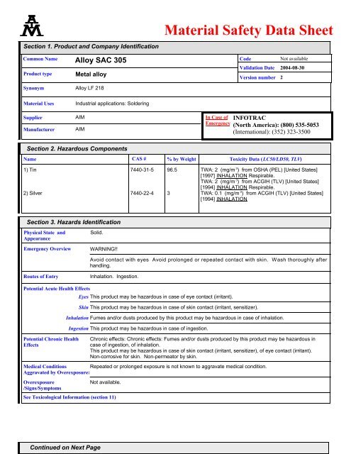 Material Safety Data Sheet - BLT Circuit Services