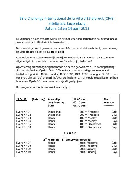 28 e Challenge International de la Ville d'Ettelbruck ... - HZPC Horst