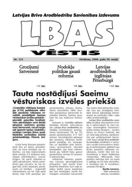 LBAS VÄstis Nr. 125 - Latvijas BrÄ«vo ArodbiedrÄ«bu SavienÄ«ba