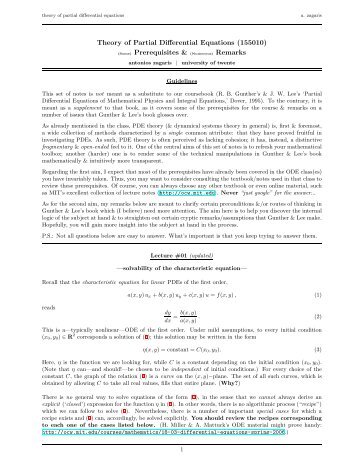 Theory of Partial Differential Equations (155010) (Some ...
