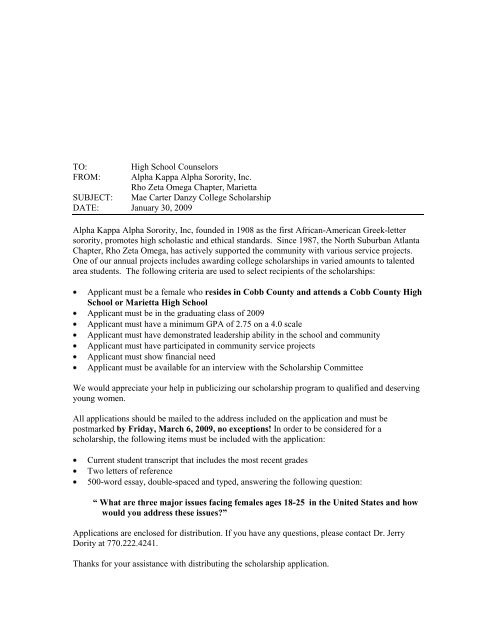 High School Counselors FROM: Alpha Kappa Alpha Sorority, Inc ...