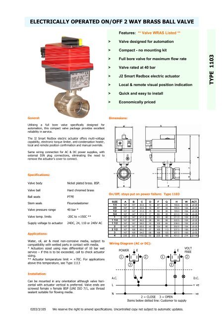 electrically operated on/off 2 way brass ball - Actuated Ball Valve