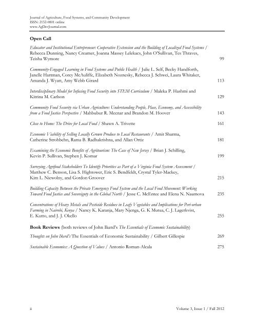 Journal of Agriculture, Food Systems, and Community Development
