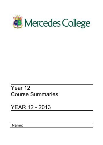 Year 12 Course Summary - Mercedes College