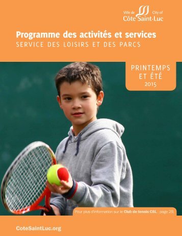 Programme des activités et services : Service des loisirs et des parcs