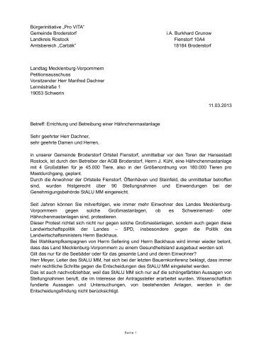 BÃ¼rgerinitiative âPro VITAâ Gemeinde Broderstorf ... - Steinfeld-ONLINE