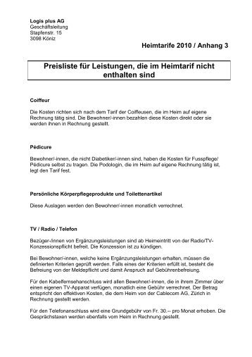 Preisliste für Leistungen, die im Heimtarif nicht ... - logisplus AG