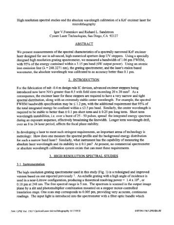 High resolution spectral studies and the absolute ... - Cymer