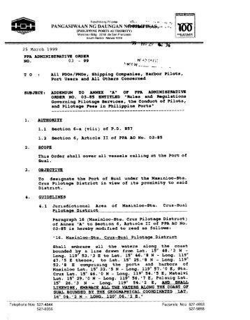 "A" of PPA Administrative Order No. 03-95 Entitled - Philippine Ports ...