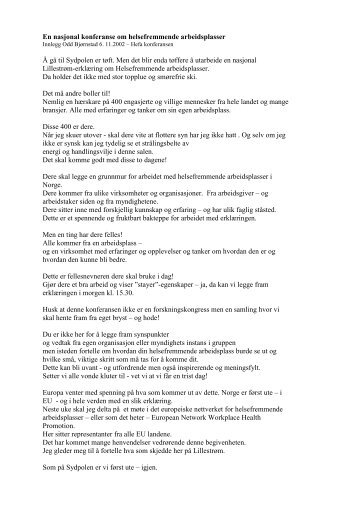 En nasjonal konferanse om helsefremmende arbeidsplasser