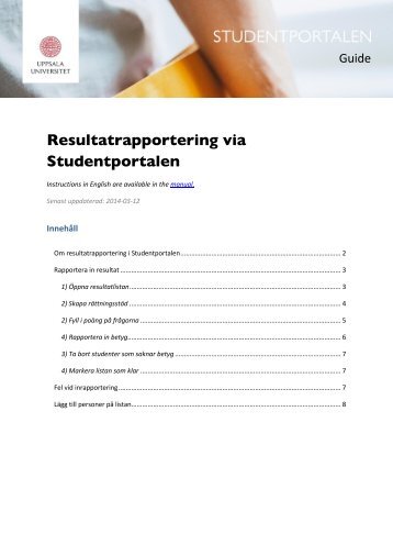 Resultatrapportering via Studentportalen - Uppsala universitet