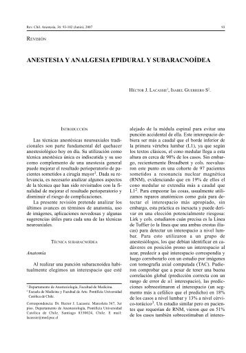 Anestesia y Analgesia Epidural y Subaracnoídea - Sociedad de ...