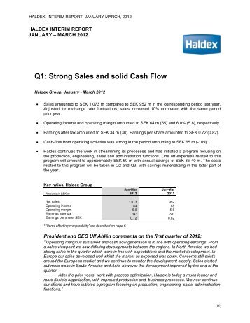 Q1: Strong Sales and solid Cash Flow - Haldex