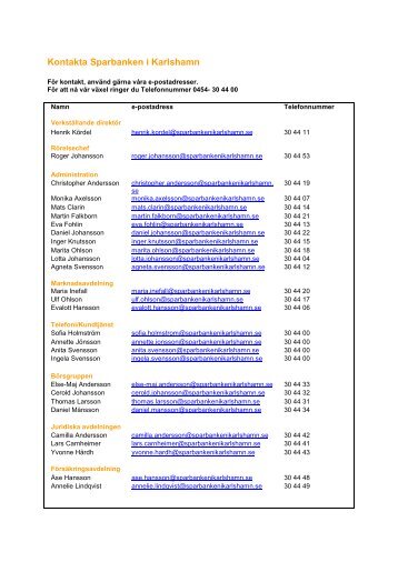 Kontakta Sparbanken i Karlshamn
