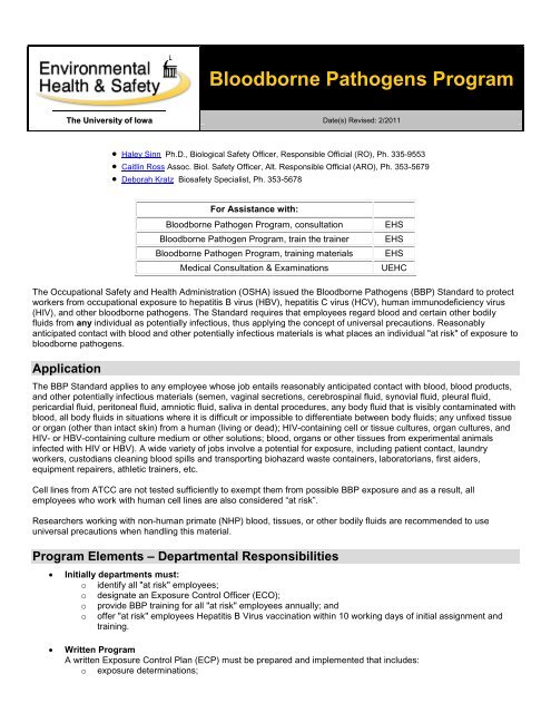 Bloodborne Pathogens Program - University of Iowa Hospitals and ...